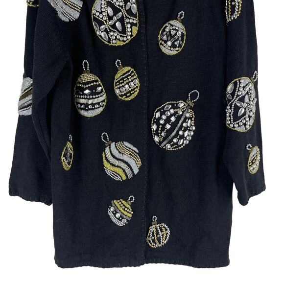 Michael Simon 1991 Christmas Ornaments Cardigan Black Ugly Sweater Size M - Picture 5 of 10